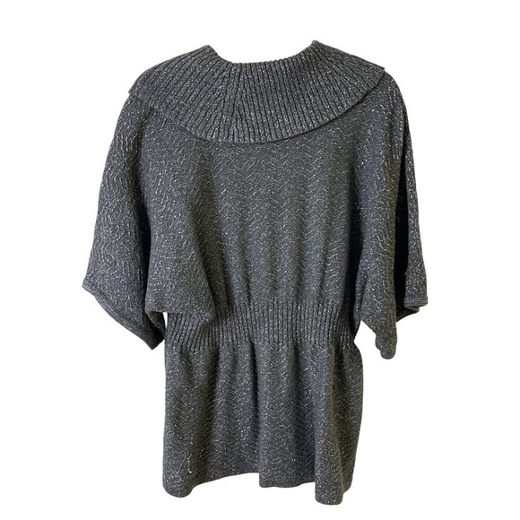 Gauge & Cable XL Gray Metallic Knit Sweater Tunic Cowl Neckline Wide Sleeves - Picture 4 of 11